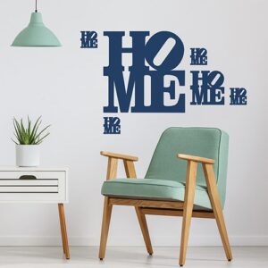 Sticker bleu du mot "Home" dans un salon