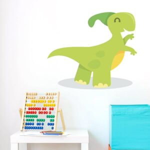 Sticker Dino Vert enfants mis en ambiance sur fond blanc salle de jeu pour enfants