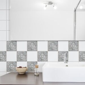 Autocollant déco Antico Baixa bleu, marron et beige pour carrelage de salle de bain moderne