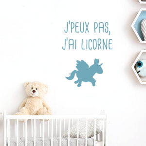 Autocollant bleu licorne decoration pour chambre d'enfant