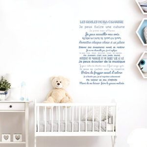 Adhésif "les règles de ma chambre" décoration bleu pour chambre d'enfant