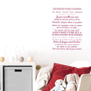 Adhésif affiche texte déco "les règles de ma chambre" rose pour chambre d'enfanr