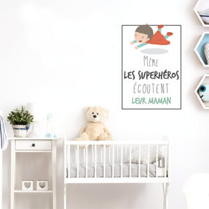 Adhésif citation pour enfants "même les superhéros écoutent leur maman" décoration chambre de bébé