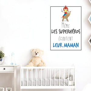Autocollant "même les superhéros écoutent leur maman" citation pour enfants déco chambre de bébé