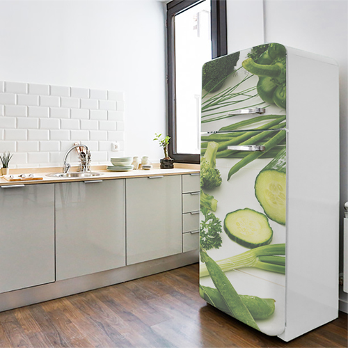 Adhésif pour décoration de frigo mode vintage blanc légumes verts poivrons brocolis