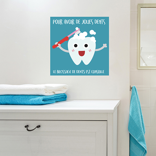 Sticker mural dessin original pour la salle de bain - Dents blanches