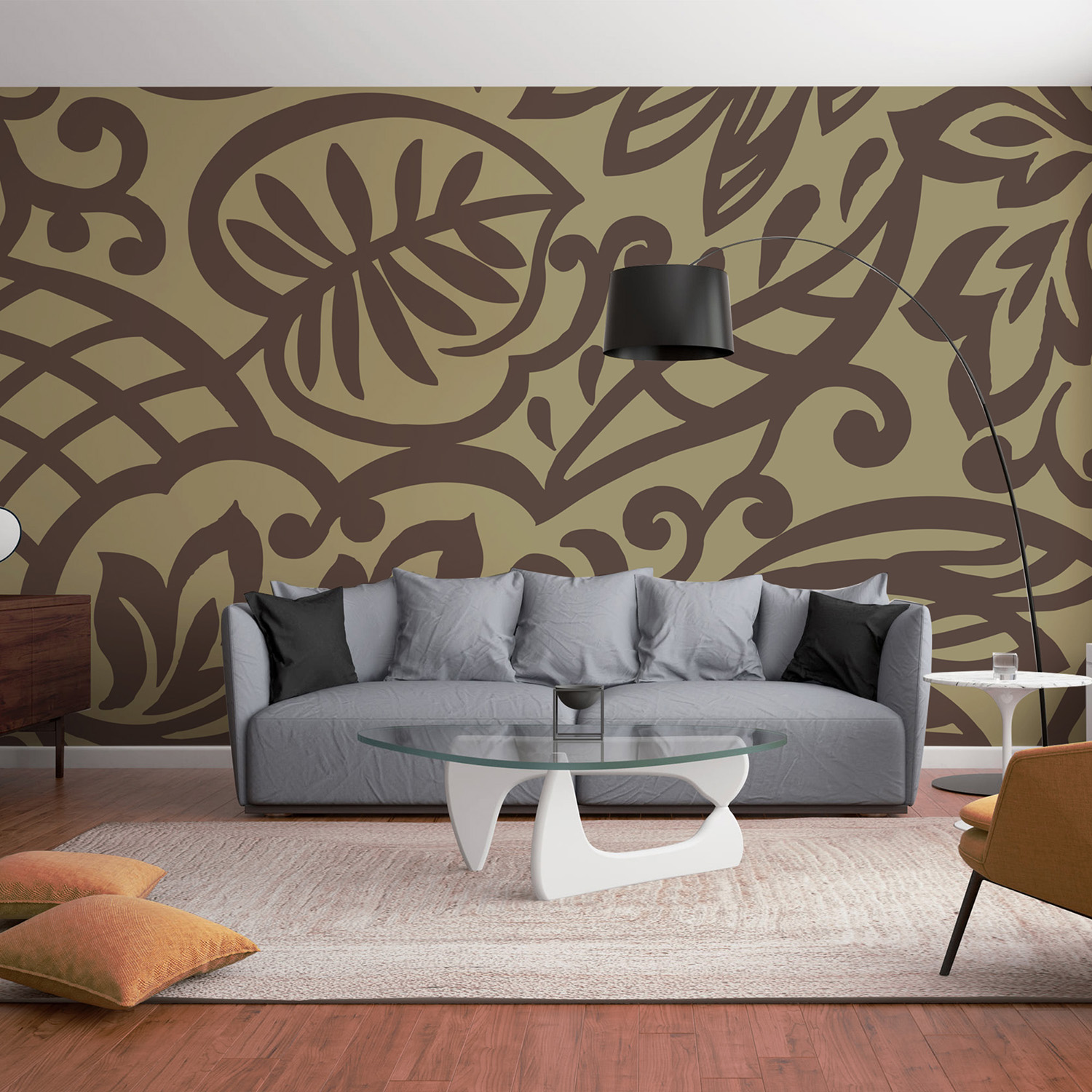 Mur d'image géométrique feuilles marrons