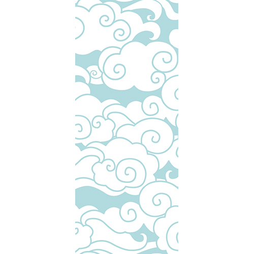 Sticker adhésif décoratif nuage blanc sur fond bleu pour portes thème Asie style japonais ou japon