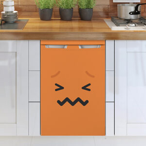 Lave vaisselle classique avec un sticker smiley orange collé dessus