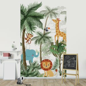 chambre d'enfant décorée avec un panoramique jungle