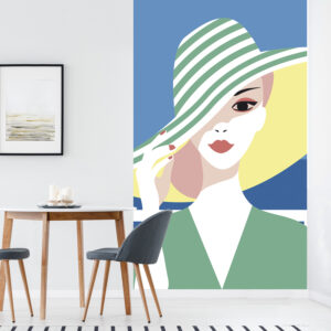 Sticker décoratif, rénovation facile, customisation de votre mur, nouveau look tendance, allure rétro chic, mystérieuse femme au chapeau vert en bord de mer, facile à entretenir, parfait pour une chambre ou un salon.