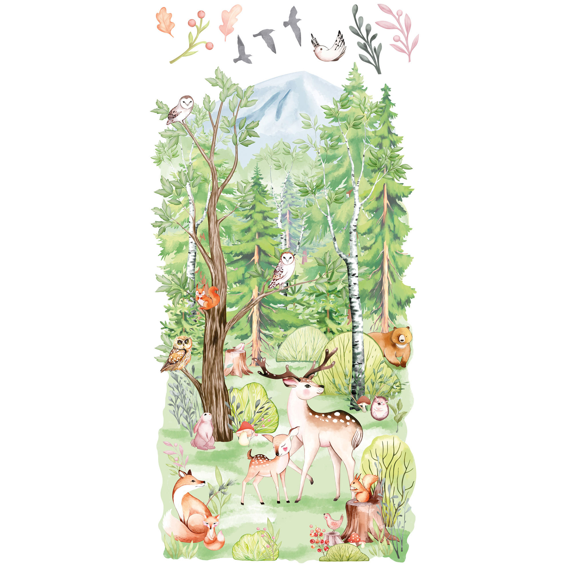 Papier peint panoramique enfant - bois enchanté et son cerf