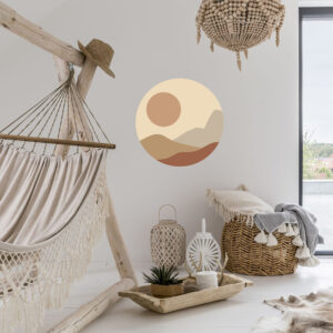 sticker rond, lever de soleil contemporain