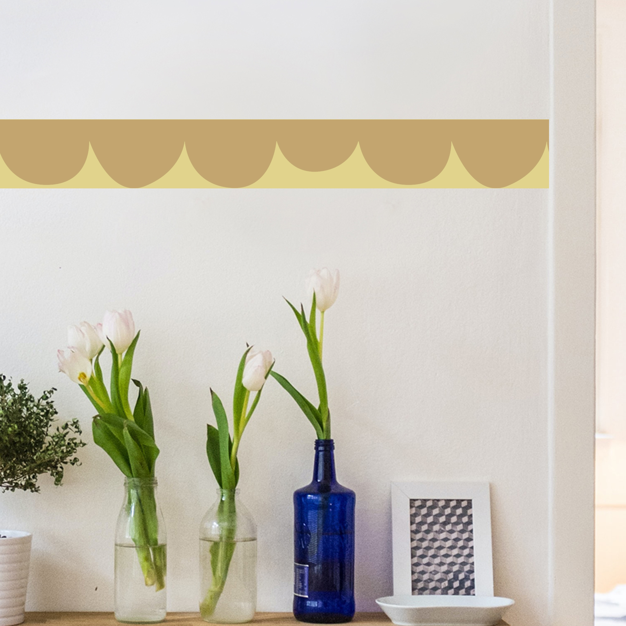Frise Murale Adhésive 9 cm, feston fantaisie jaune
